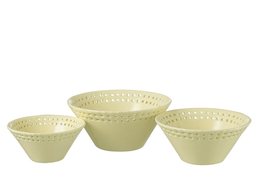 Set van 3 kommen keramiek geel klein/medium/groot