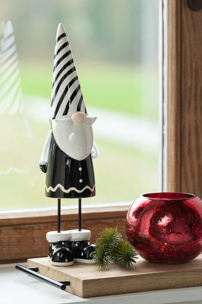 Santa Standing Stripes Keramiek Zwart/Wit Groot