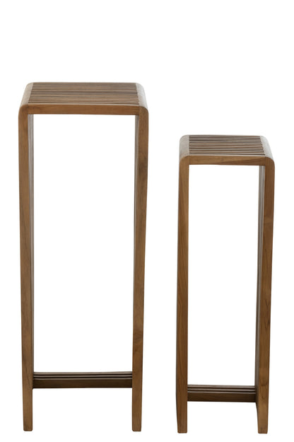 Set van 2 bijzettafels kubiek gerecycled teak natuurlijk