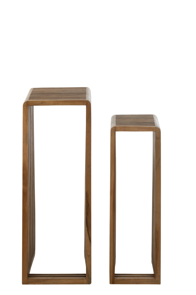 Set van 2 bijzettafels kubiek gerecycled teak natuurlijk