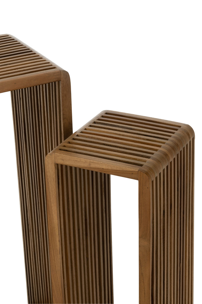 Set van 2 bijzettafels kubiek gerecycled teak natuurlijk
