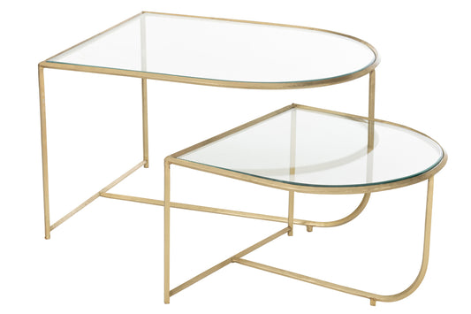 Set van 2 bijzettafels deur metaal/glas goud