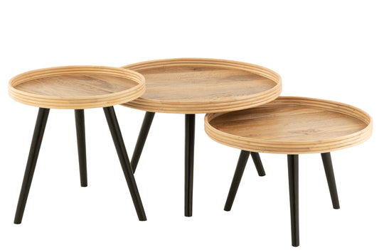 Set van 3 salontafels rond mangohout natuurlijk