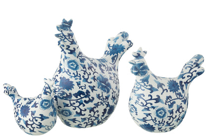 Set van 3 hanenpatronen Polyresin Blauw/Wit