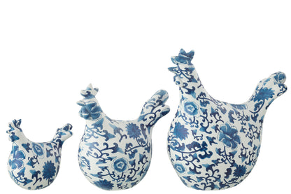 Set van 3 hanenpatronen Polyresin Blauw/Wit