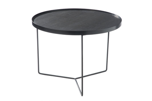 Bijzettafel Rond Hout Metaal Donkerbruin Medium