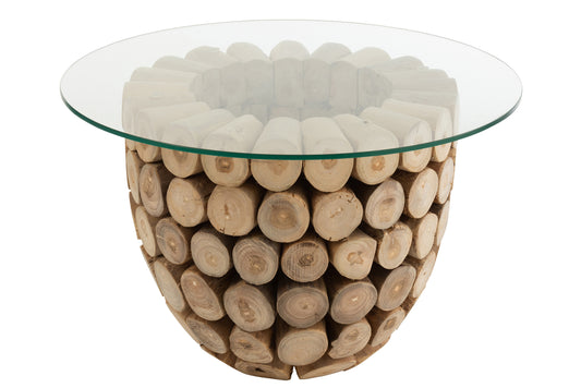 Sidetable Discs Open Teakhout Naturel/Glas