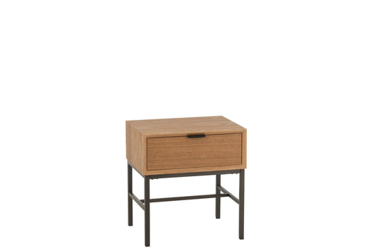 Bijzettafel op voet hout/metaal natuurlijk