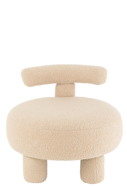 Kruk Rond Met Rugleuning Bouclé Warm Beige