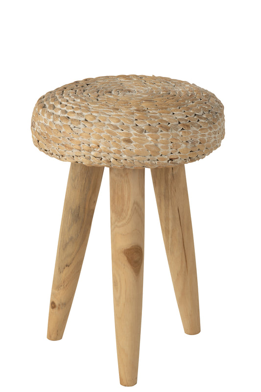 Kruk Rond Teakhout/Waterhyacint Wit