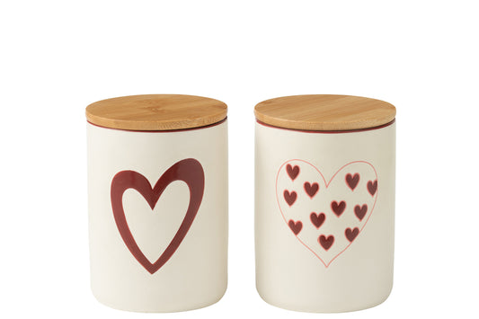 Voorraadpot Harten Porselein Wit/Rood Klein Assortiment Van 2