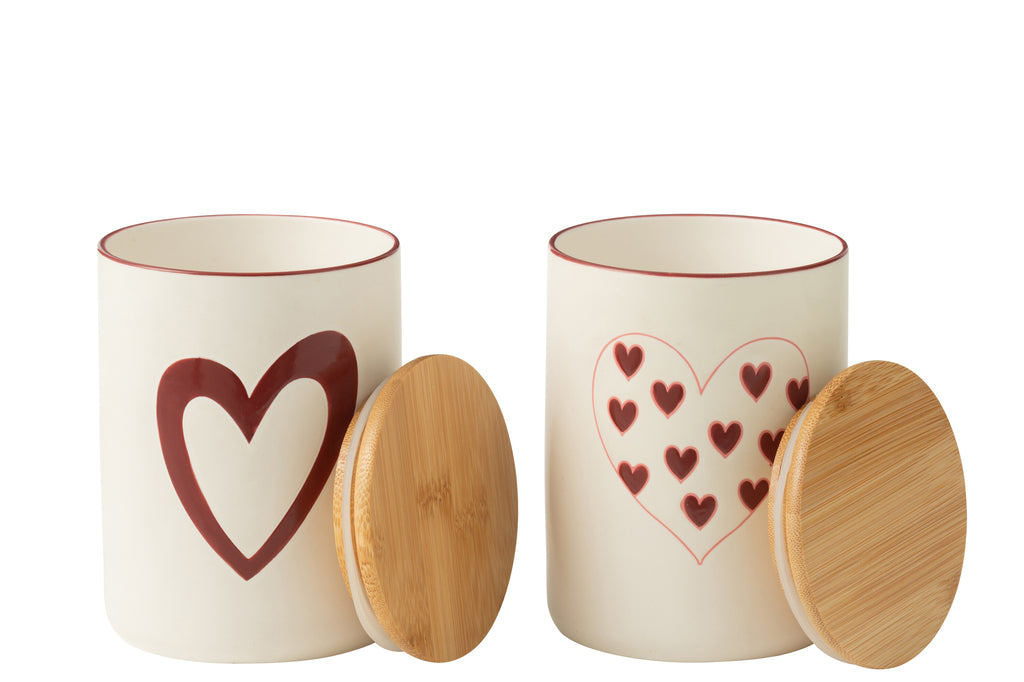Voorraadpot Harten Porselein Wit/Rood Klein Assortiment Van 2