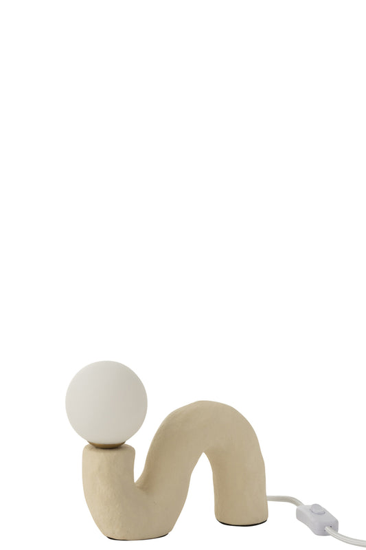 Tafellamp Gebonden Voet Glazen Bol Steengoed Beige
