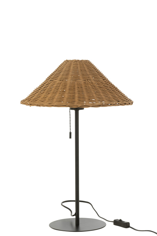 Tafellamp Metaal/Rotan Zwart/Natuurlijk
