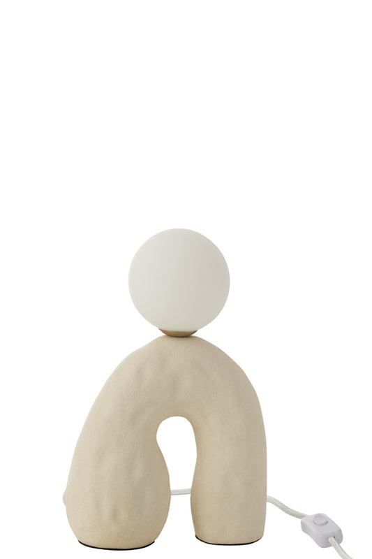 Tafellamp op voet Glazen bol Steengoed Beige