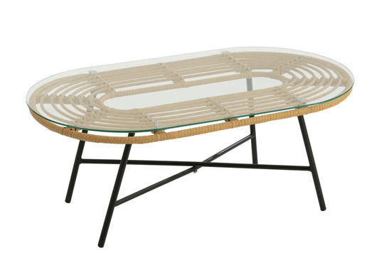 Tafel Laag Ovaal Buiten Met/Glas Naturel/Zwart