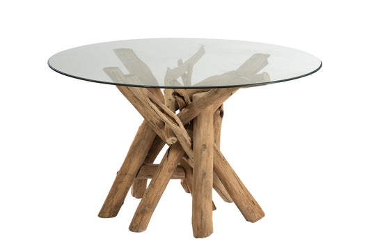 Tafel Rond Tak Hout/Glas Natuurlijk