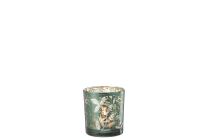 Theelichthouder Bladeren Glas Groen/Antiek Goud Klein