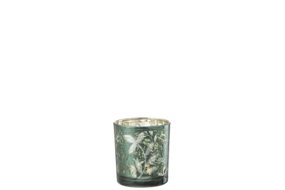 Theelichthouder Bladeren Glas Groen/Antiek Goud Klein