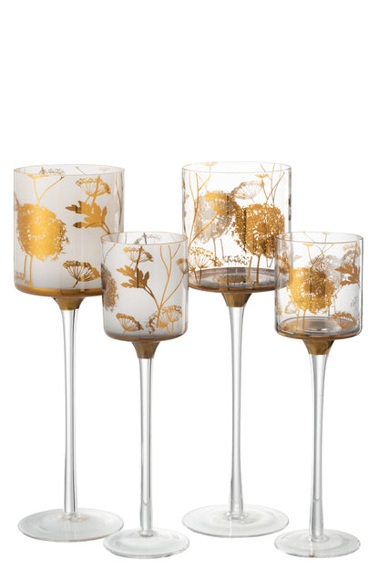Theelichthouder op voet Glas Helder/Mat/Goud Groot assortiment van 2