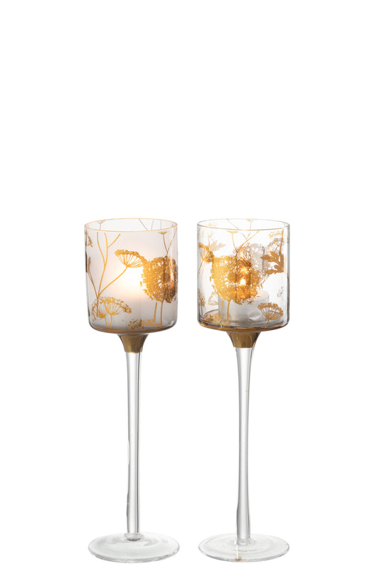 Theelichthouder op voet Glas helder/mat/goud Klein assortiment van 2