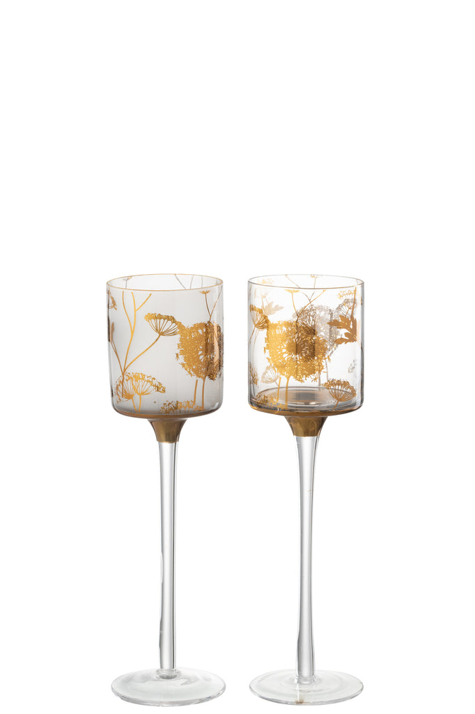 Theelichthouder op voet Glas helder/mat/goud Klein assortiment van 2