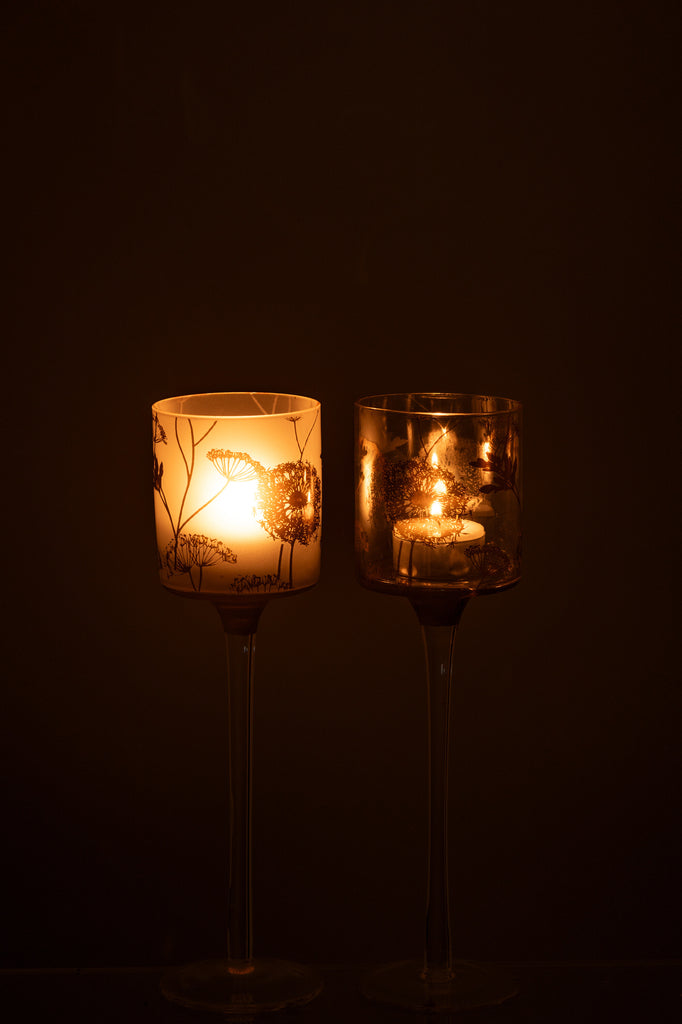 Theelichthouder op voet Glas helder/mat/goud Klein assortiment van 2