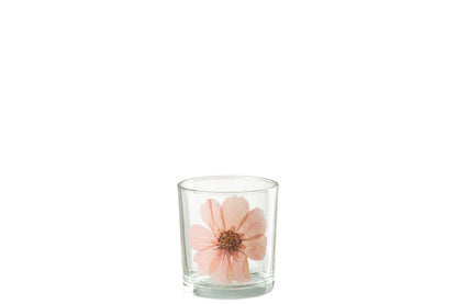 Theelicht Bloem Roze Glas Mix