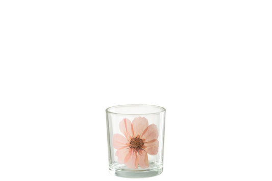 Theelicht Bloem Roze Glas Mix