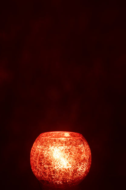 Theelichthouder Bol Craquelé Glas Oranje Klein