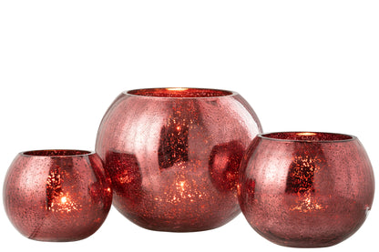 Theelichthouder Bol Craquelé Glas Roze Groot