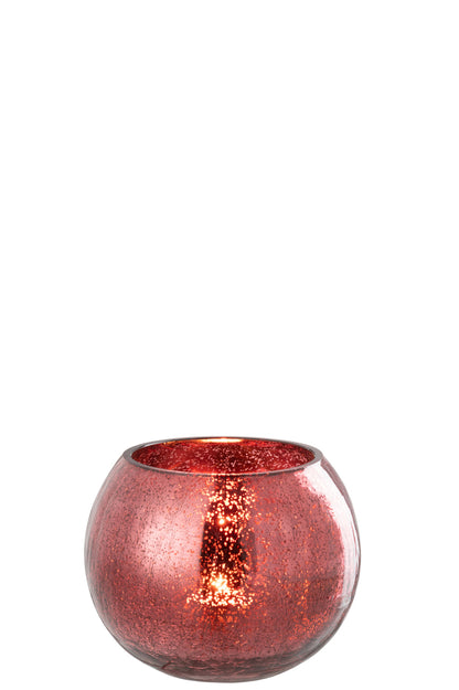 Theelichthouder Bol Craquelé Glas Roze Medium