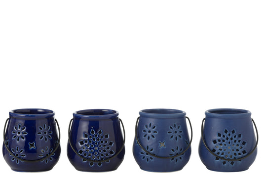 Theelichthouder Emmer Motieven Porselein Blauw Assortiment Van 4