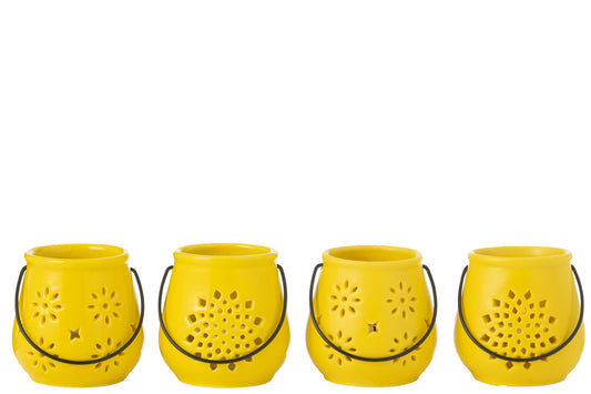 Theelichthouder Emmer Motieven Porselein Geel Assortiment Van 4