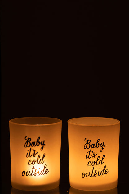 Theelichthouder "Baby It Is Cold Outside" Glas Wit/Zwart Groot Assortiment Van 2