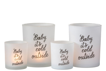 Theelichthouder "Baby It Is Cold Outside" Glas Wit/Zwart Groot Assortiment Van 2