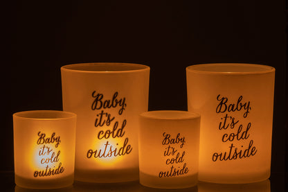 Theelichthouder "Baby It Is Cold Outside" Glas Wit/Zwart Groot Assortiment Van 2
