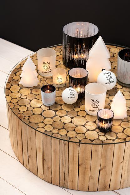 Theelichthouder "Baby It Is Cold Outside" Glas Wit/Zwart Groot Assortiment Van 2