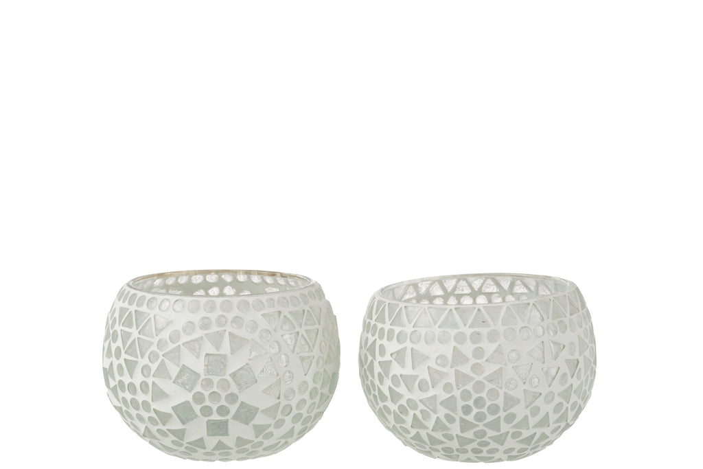 Theelichthouder Eki Mozaïek Glas Wit Medium Assortiment Van 2
