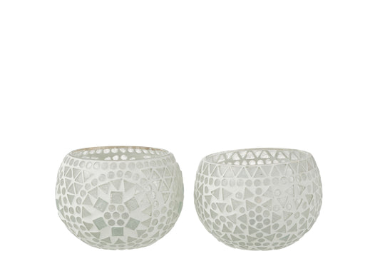 Theelichthouder Eki Mozaïek Glas Wit Medium Assortiment Van 2