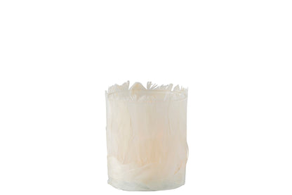 Theelichthouder Veren Glas Crème Klein