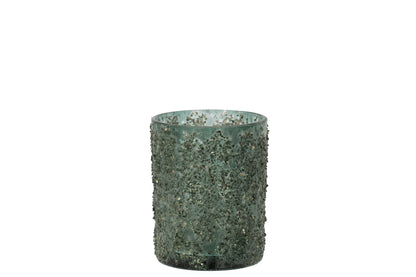 Theelichthouder Fijne Stenen Glas Grijs/Groen Groot