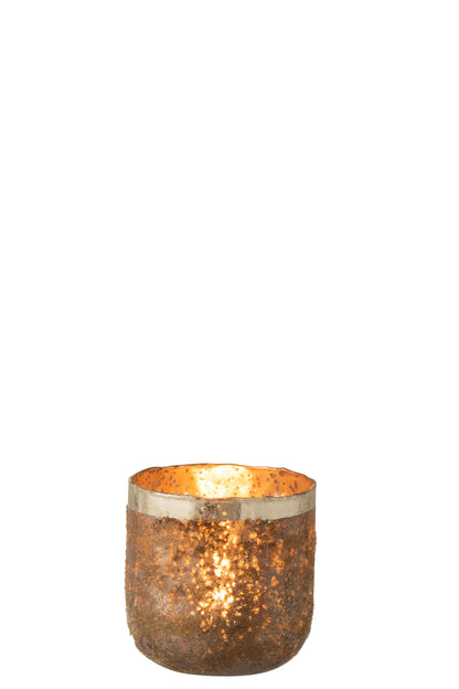 Theelichthouder Frosty Rond Glas Oud Roze Medium