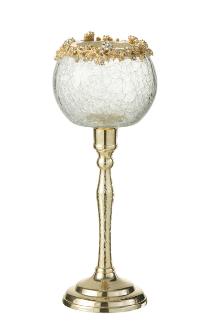 Theelichthouder Viane Metaal/Glas Goud/Transparant Groot
