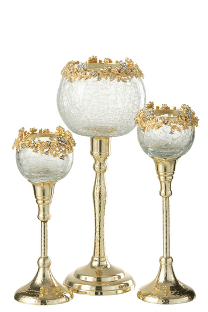 Theelichthouder Viane Metaal/Glas Goud/Transparant Groot