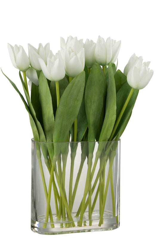Tulpen In Vaas Ovaal Plastic Glas Wit