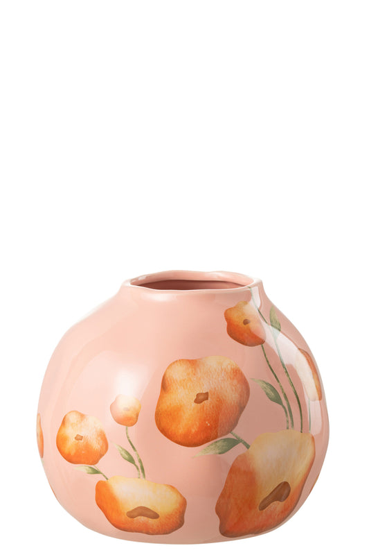 Vaas Bloem Breed Keramiek Zalm/Oranje