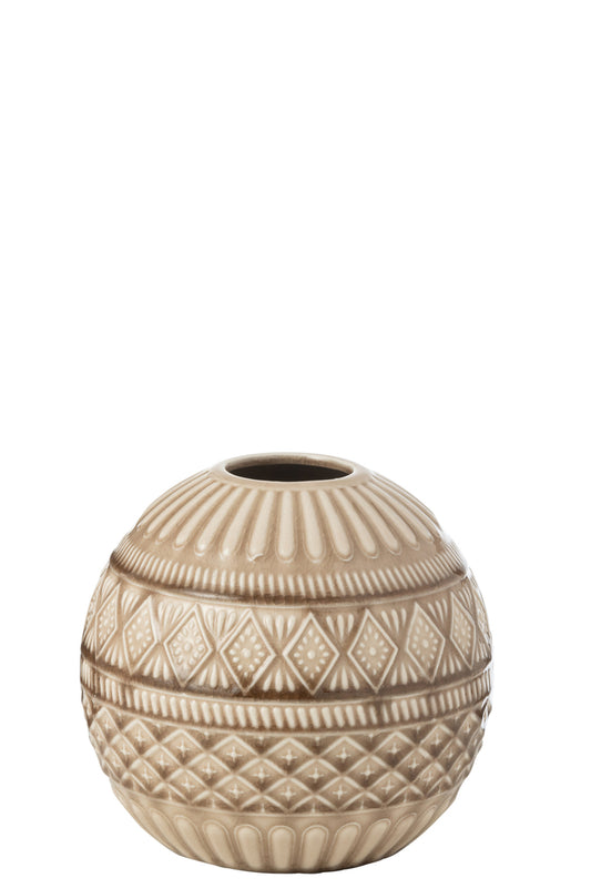 Vaas Bal Etnisch Porselein Beige Groot