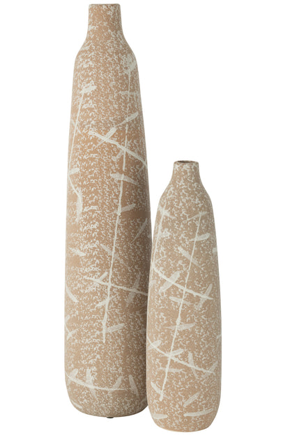 Vaas Dune Smal Steengoed Beige/Wit Groot