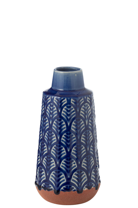 Vaas Leo Langwerpig Porselein Blauw/Terra Groot